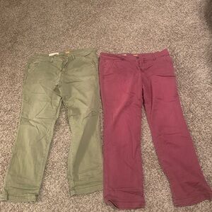 Anthropologie Green and Purple Straight Leg Pants